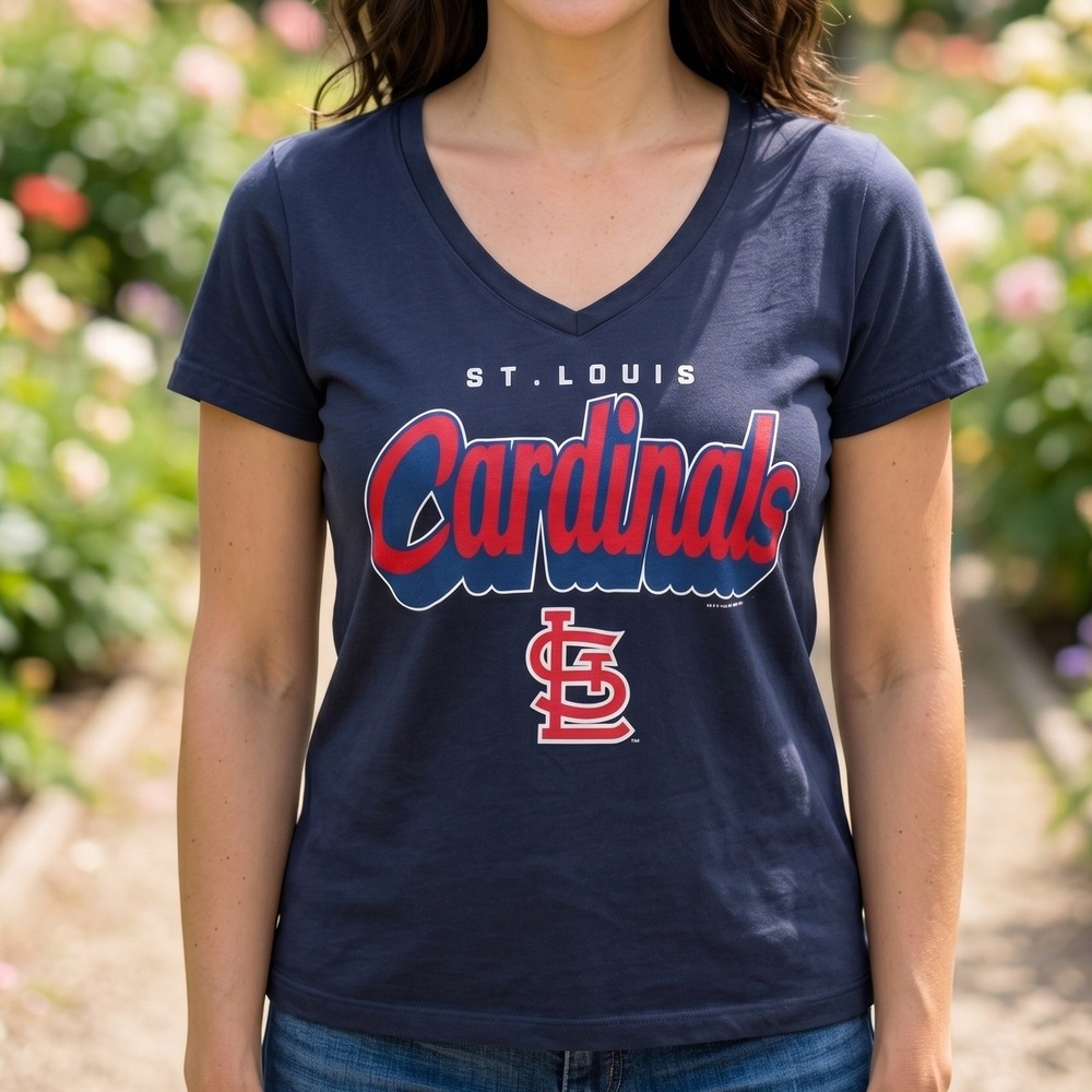 5th &‎ Ocean St Louis Cardinals MLB V-Neck Graphic T-Shirt Navy Blue Womens XL